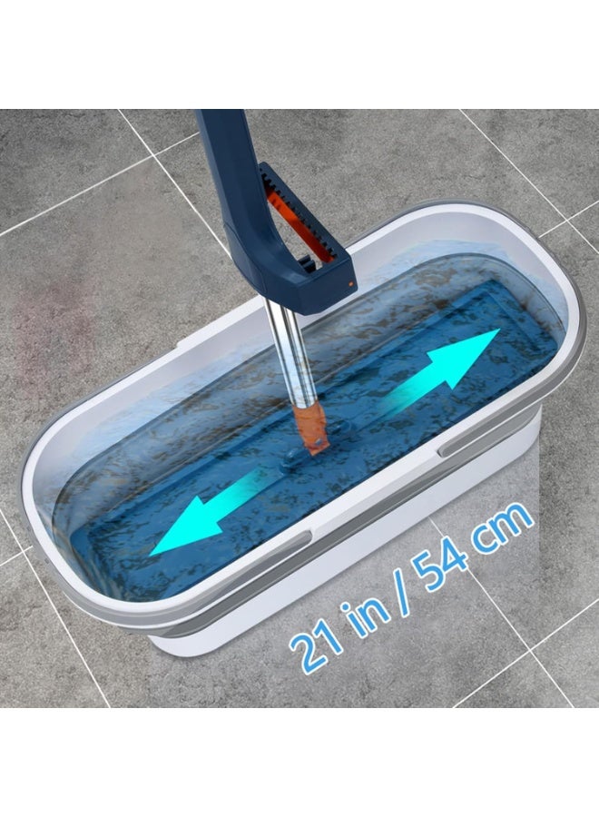 LYNLYN Large Collapsible Mop Bucket with Wheels, Rectangular Folding Cleaning Tub 21 in Wide Opening, TPR and PP BPA-Free Portable Rolling Bucket for House Cleaning, Camping, RV & Storage - Image 2